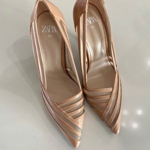 Zara tan leather pumps